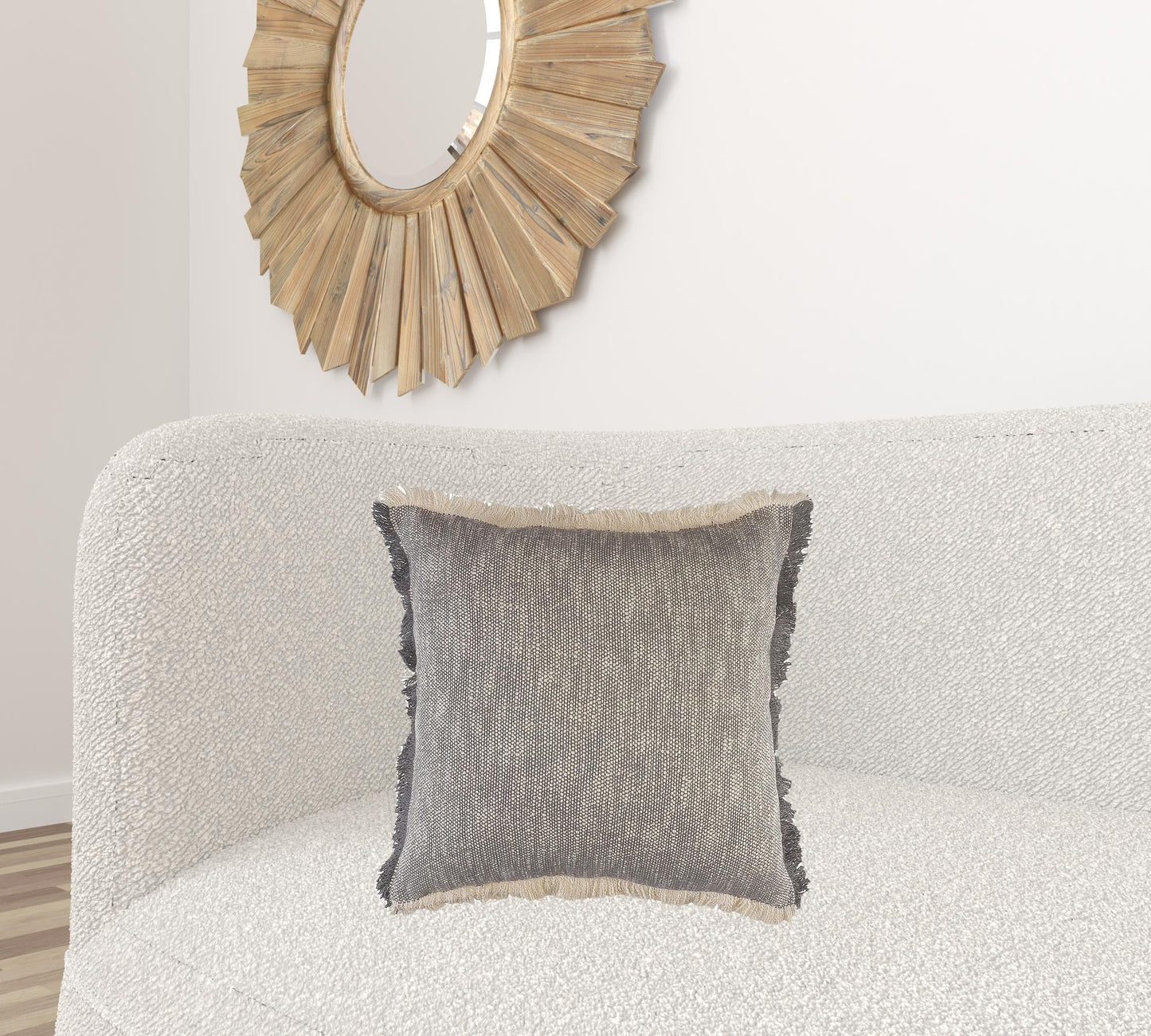 20" X 20" Gray And White 100% Cotton Abstract Zippered Pillow