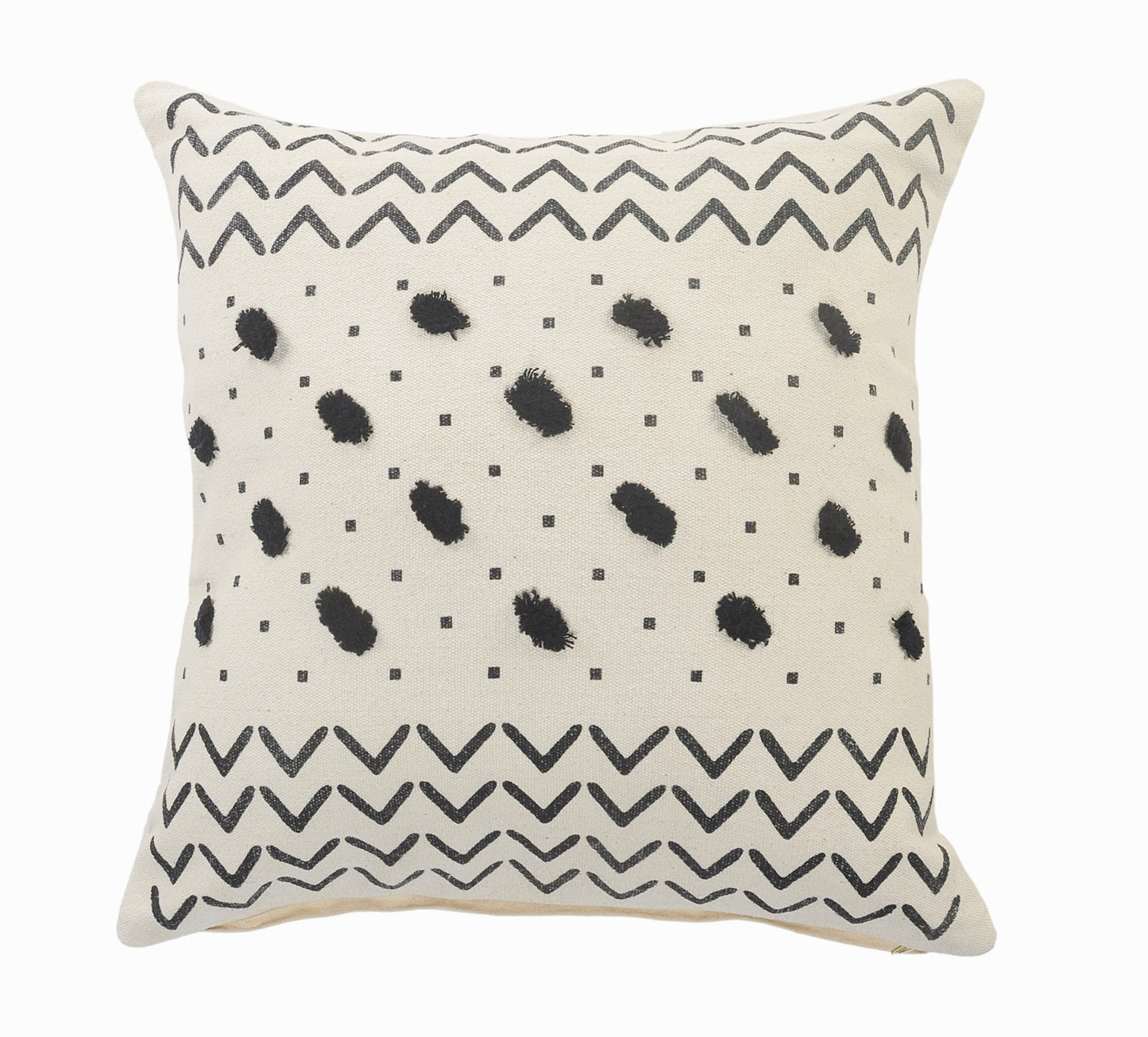 20" X 20" Cream And Black 100% Cotton Chevron Zippered Pillow