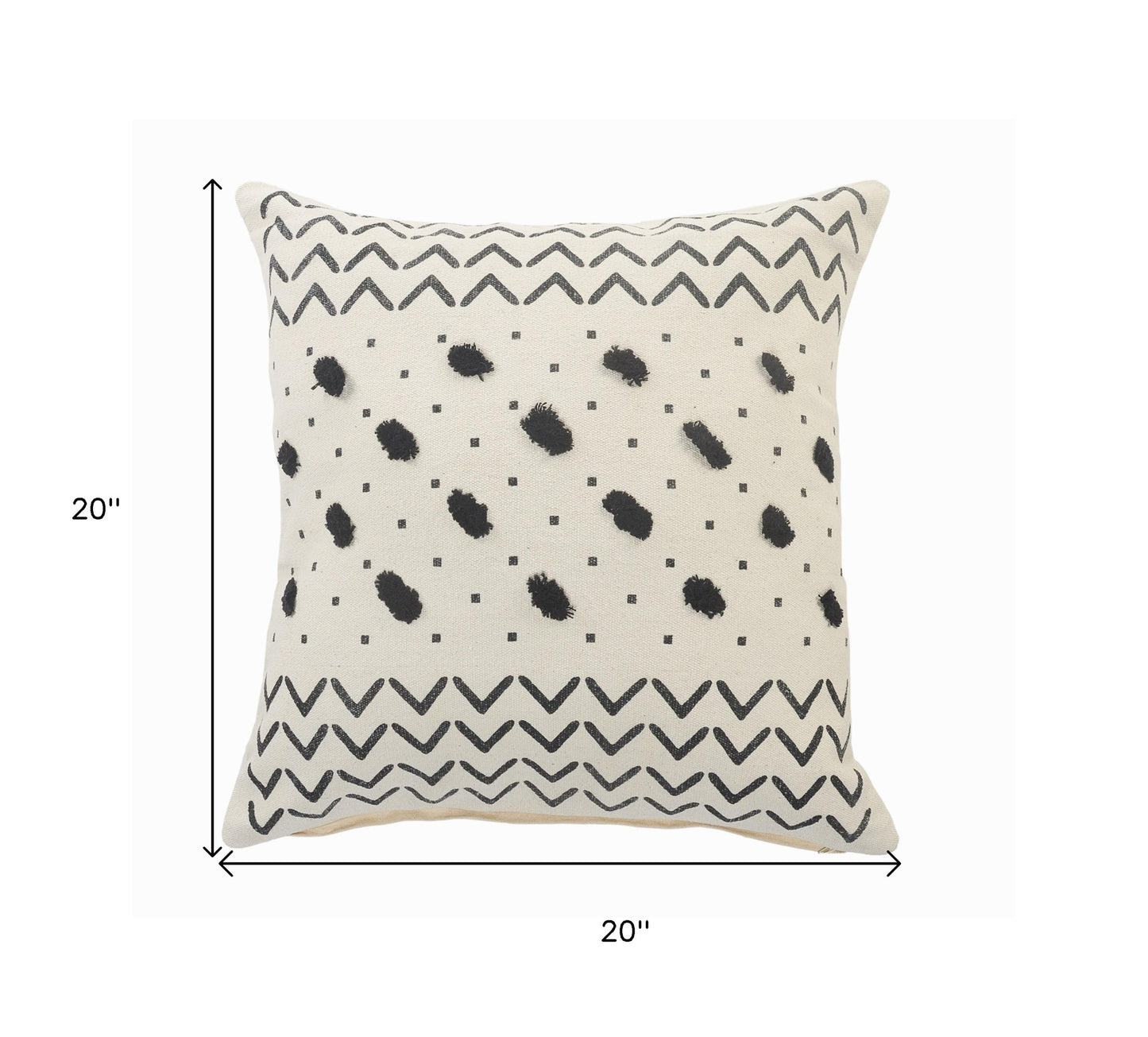 20" X 20" Cream And Black 100% Cotton Chevron Zippered Pillow