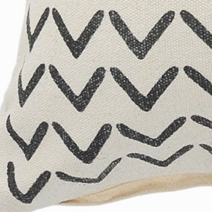 20" X 20" Cream And Black 100% Cotton Chevron Zippered Pillow