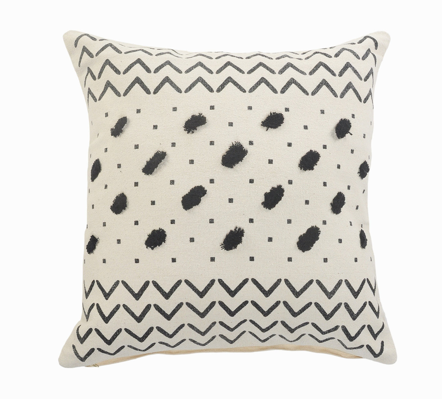 20" X 20" Cream And Black 100% Cotton Chevron Zippered Pillow