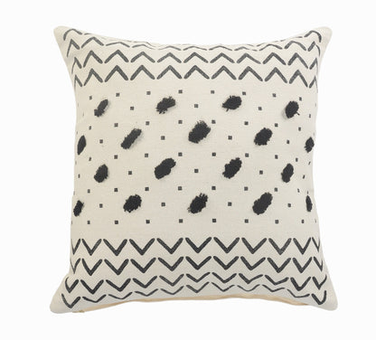 20" X 20" Cream And Black 100% Cotton Chevron Zippered Pillow