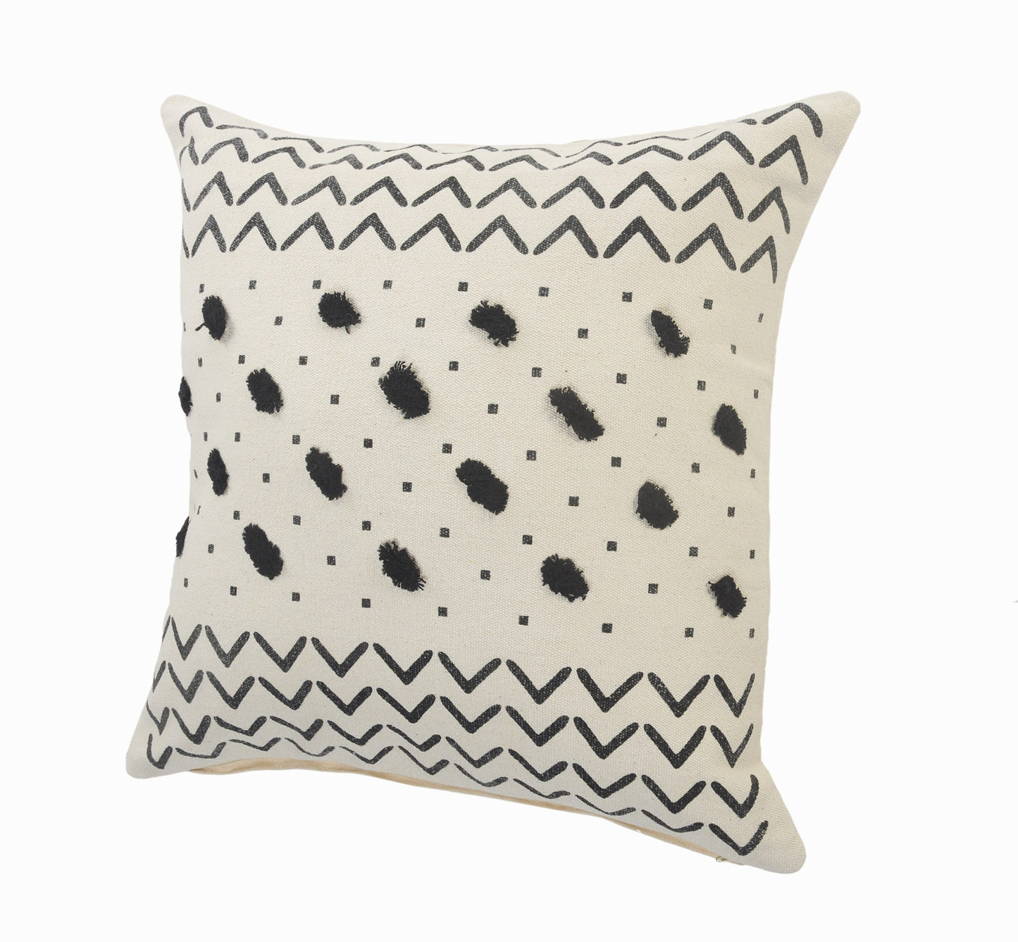 20" X 20" Cream And Black 100% Cotton Chevron Zippered Pillow