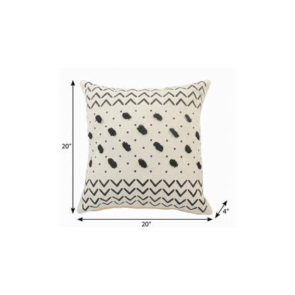 20" X 20" Cream And Black 100% Cotton Chevron Zippered Pillow
