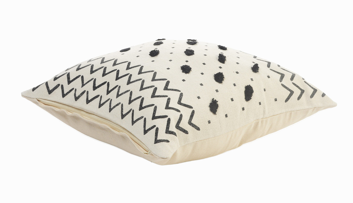 20" X 20" Cream And Black 100% Cotton Chevron Zippered Pillow