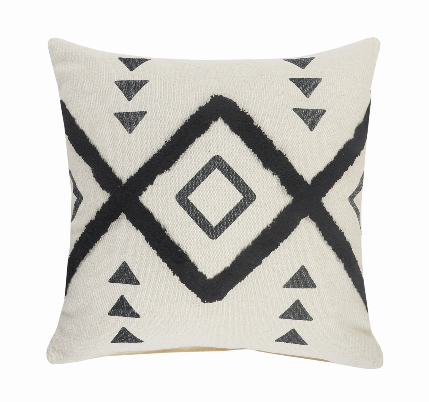 20" X 20" Cream Black And Gray 100% Cotton Geometric Zippered Pillow