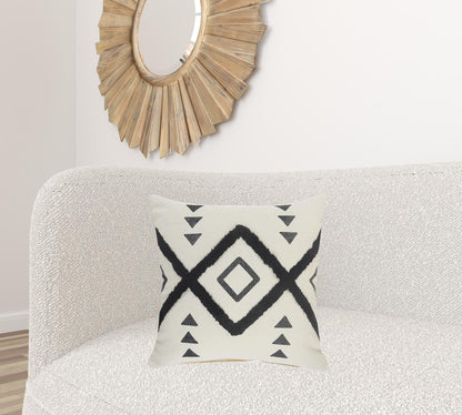 20" X 20" Cream Black And Gray 100% Cotton Geometric Zippered Pillow