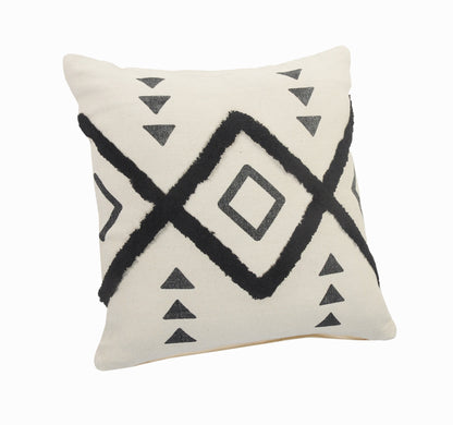 20" X 20" Cream Black And Gray 100% Cotton Geometric Zippered Pillow