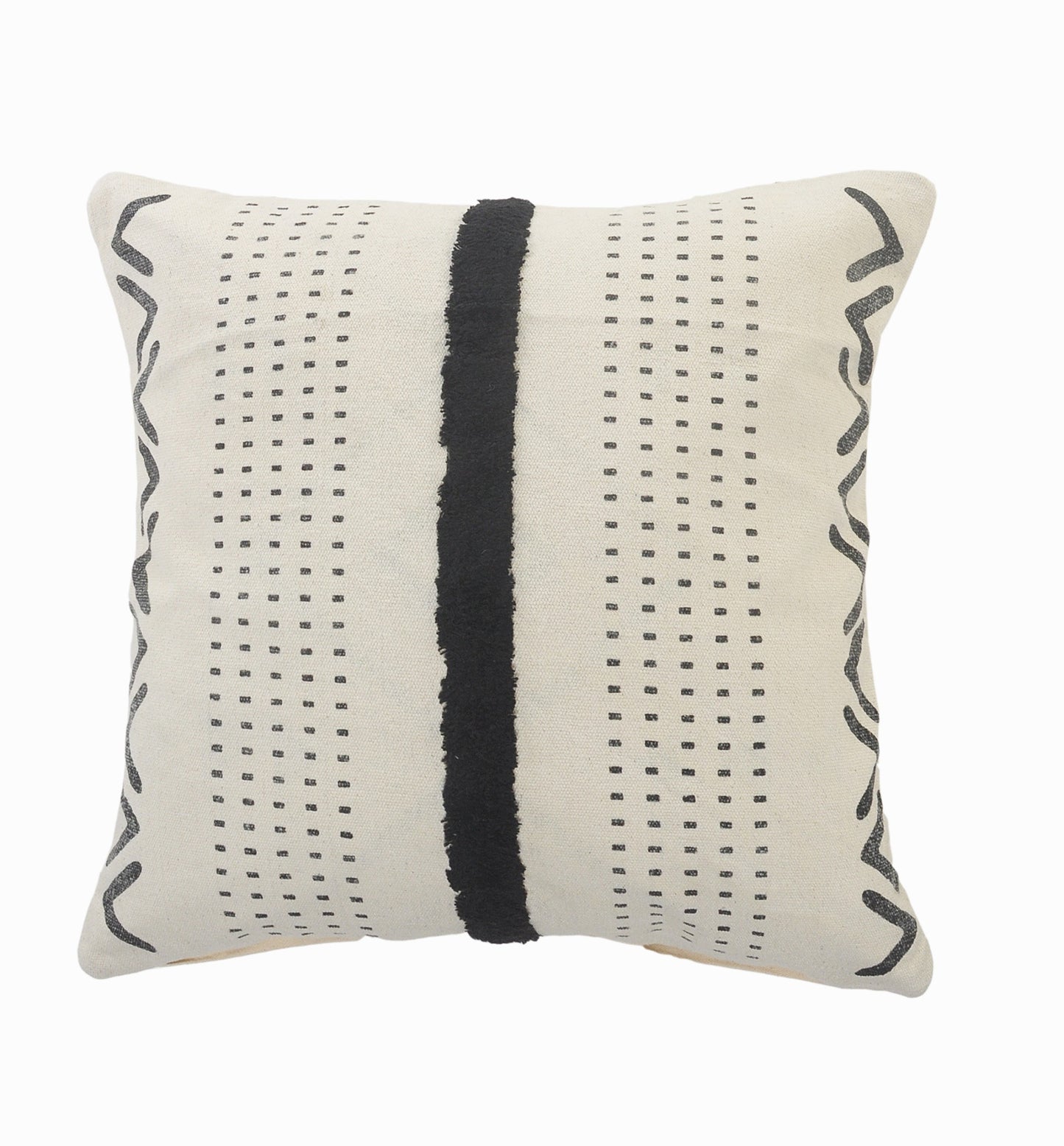 20" X 20" Cream And Black 100% Cotton Geometric Zippered Pillow