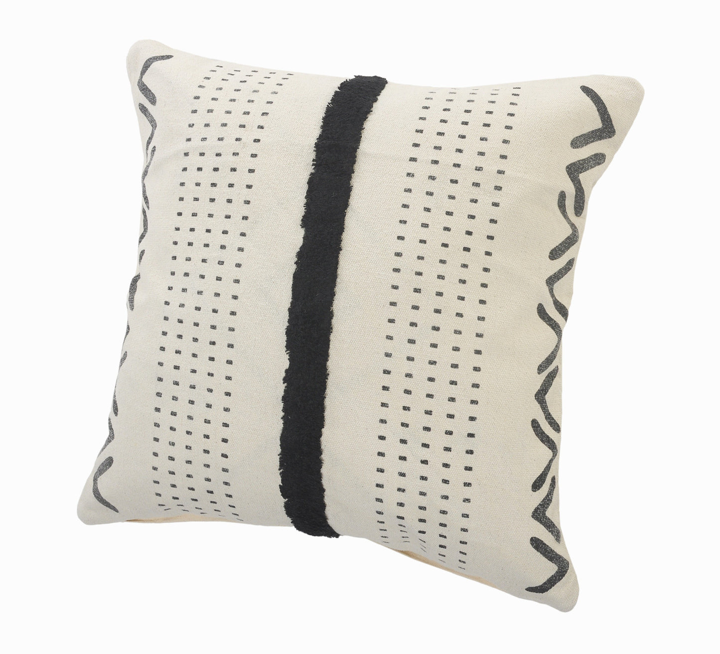 20" X 20" Cream And Black 100% Cotton Geometric Zippered Pillow