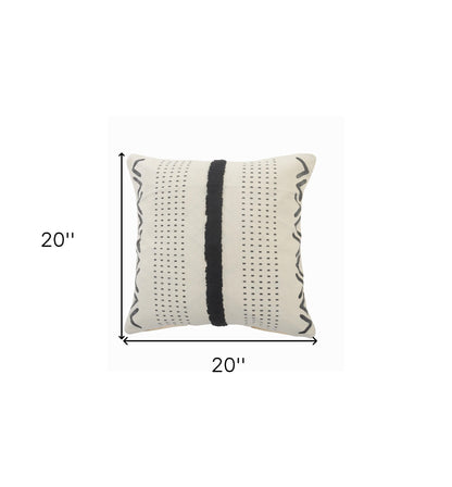 20" X 20" Cream And Black 100% Cotton Geometric Zippered Pillow