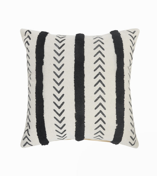 20" X 20" Cream And Black 100% Cotton Geometric Zippered Pillow