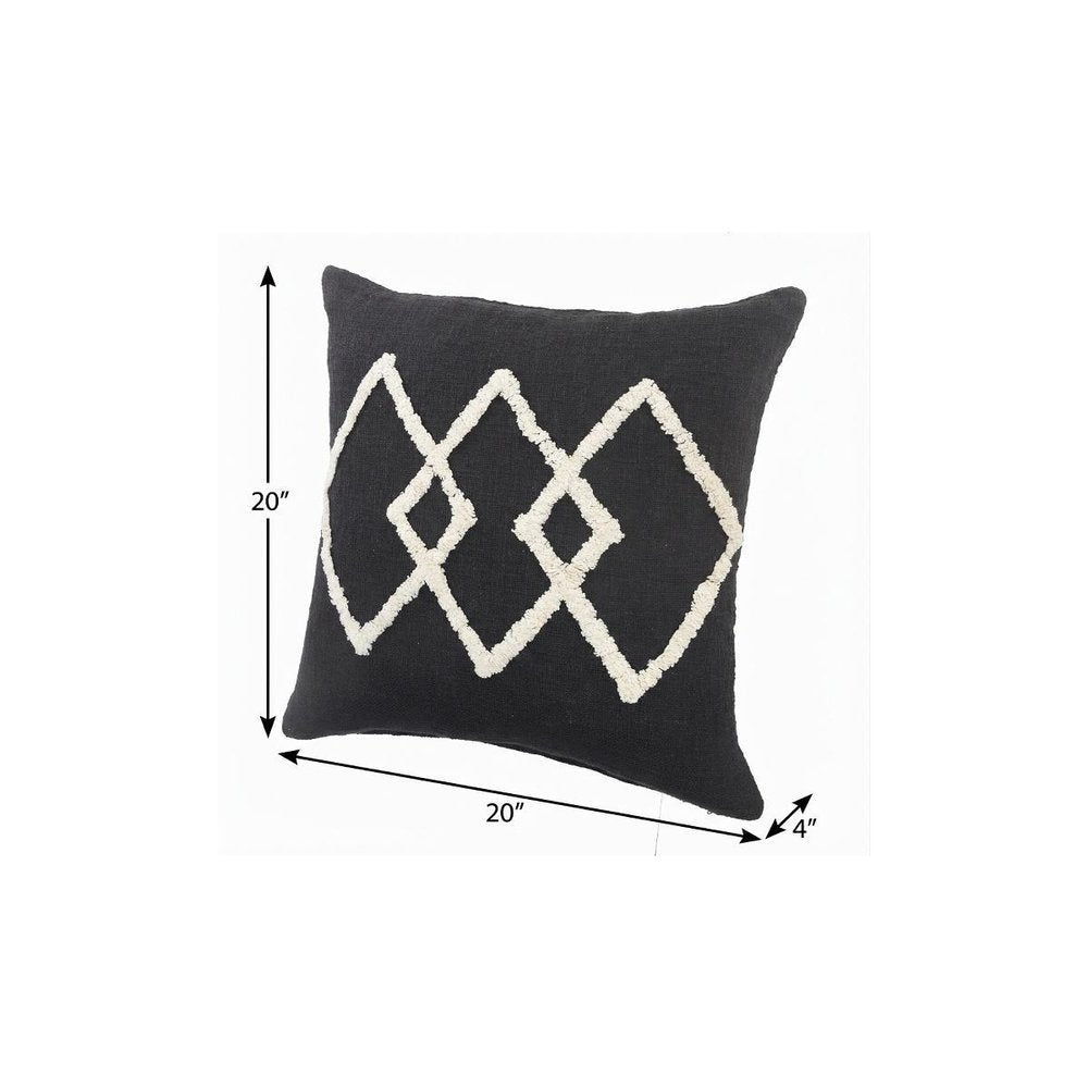 20" X 20" White And Black 100% Cotton Geometric Zippered Pillow