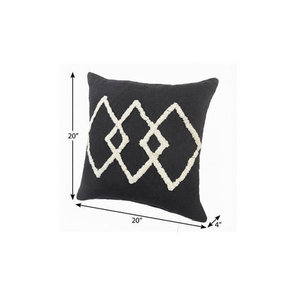 20" X 20" White And Black 100% Cotton Geometric Zippered Pillow