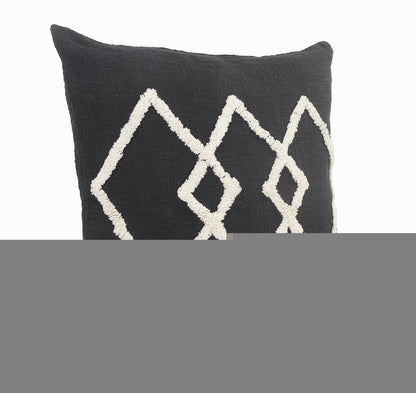 20" X 20" White And Black 100% Cotton Geometric Zippered Pillow