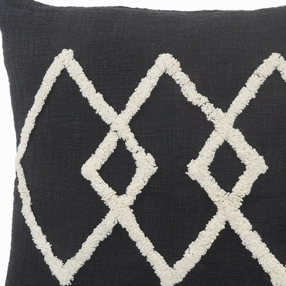 20" X 20" White And Black 100% Cotton Geometric Zippered Pillow