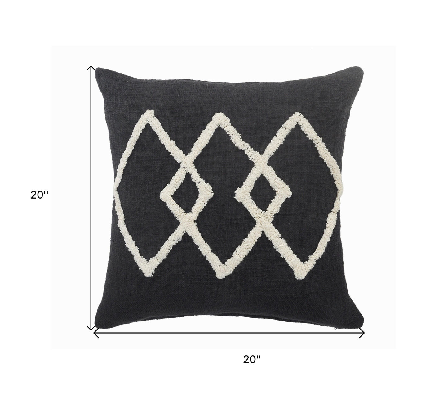 20" X 20" White And Black 100% Cotton Geometric Zippered Pillow