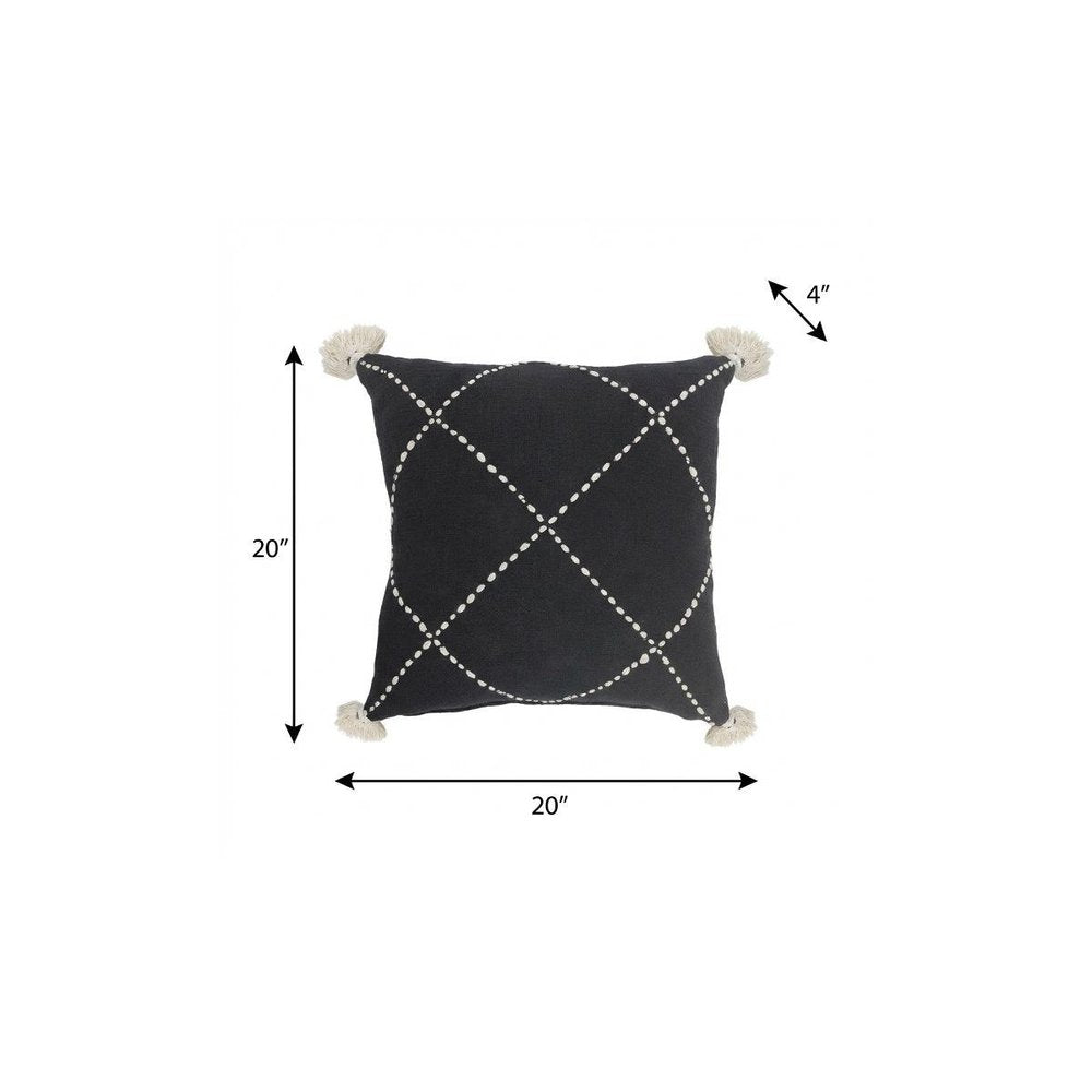 20" X 20" White And Black 100% Cotton Geometric Zippered Pillow