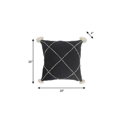 20" X 20" White And Black 100% Cotton Geometric Zippered Pillow