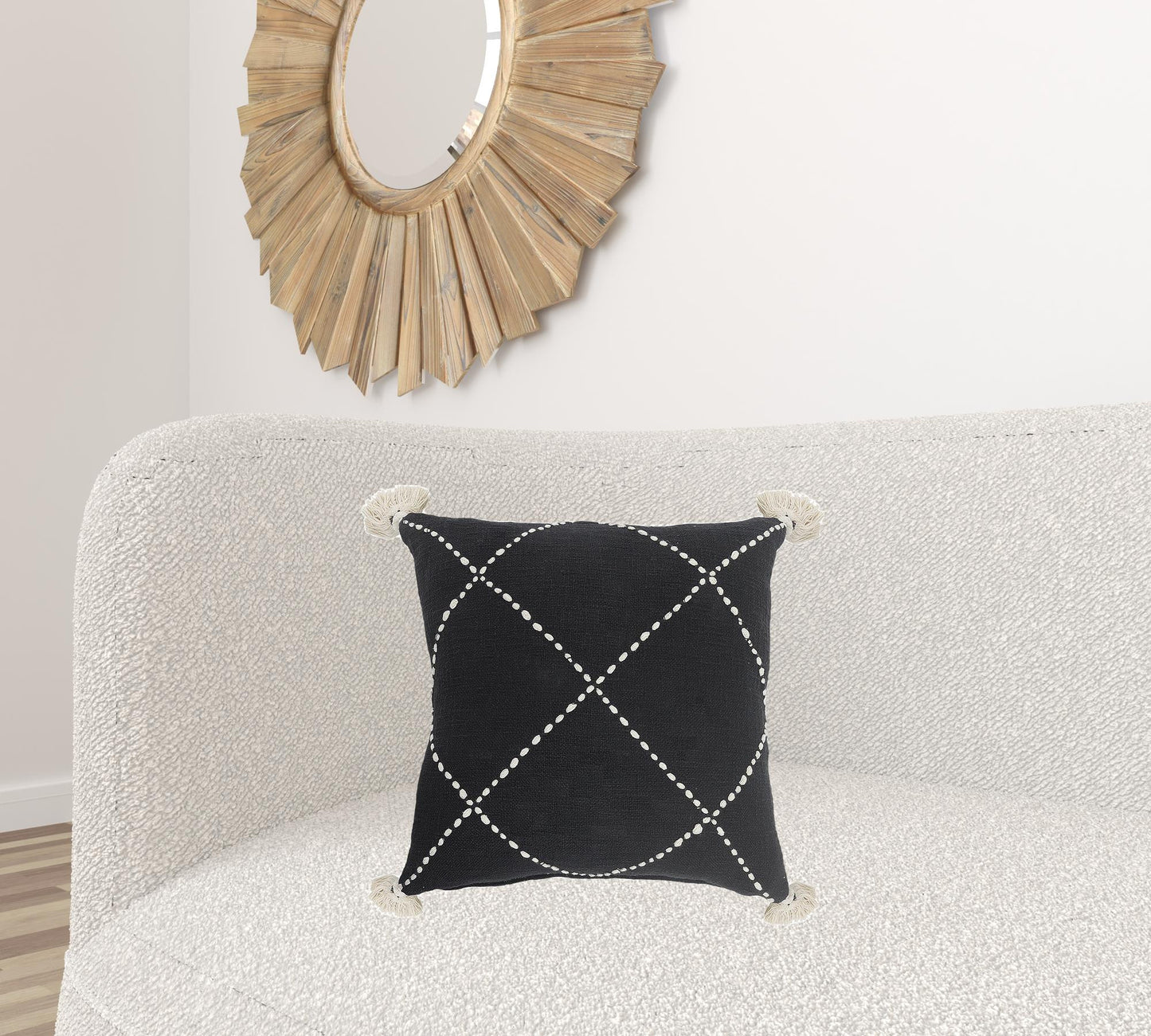 20" X 20" White And Black 100% Cotton Geometric Zippered Pillow