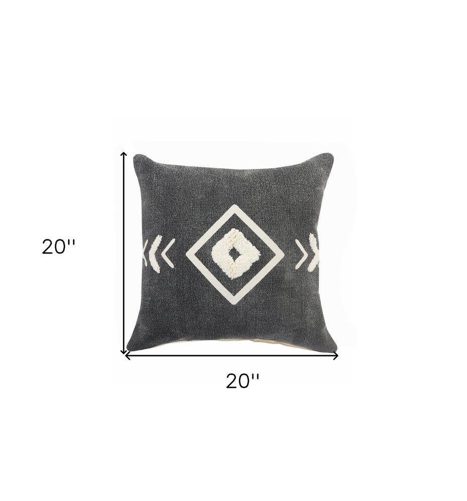 20" X 20" White And Black 100% Cotton Geometric Zippered Pillow