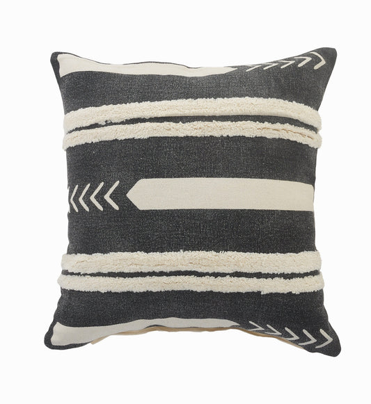 20" X 20" White And Black 100% Cotton Geometric Zippered Pillow