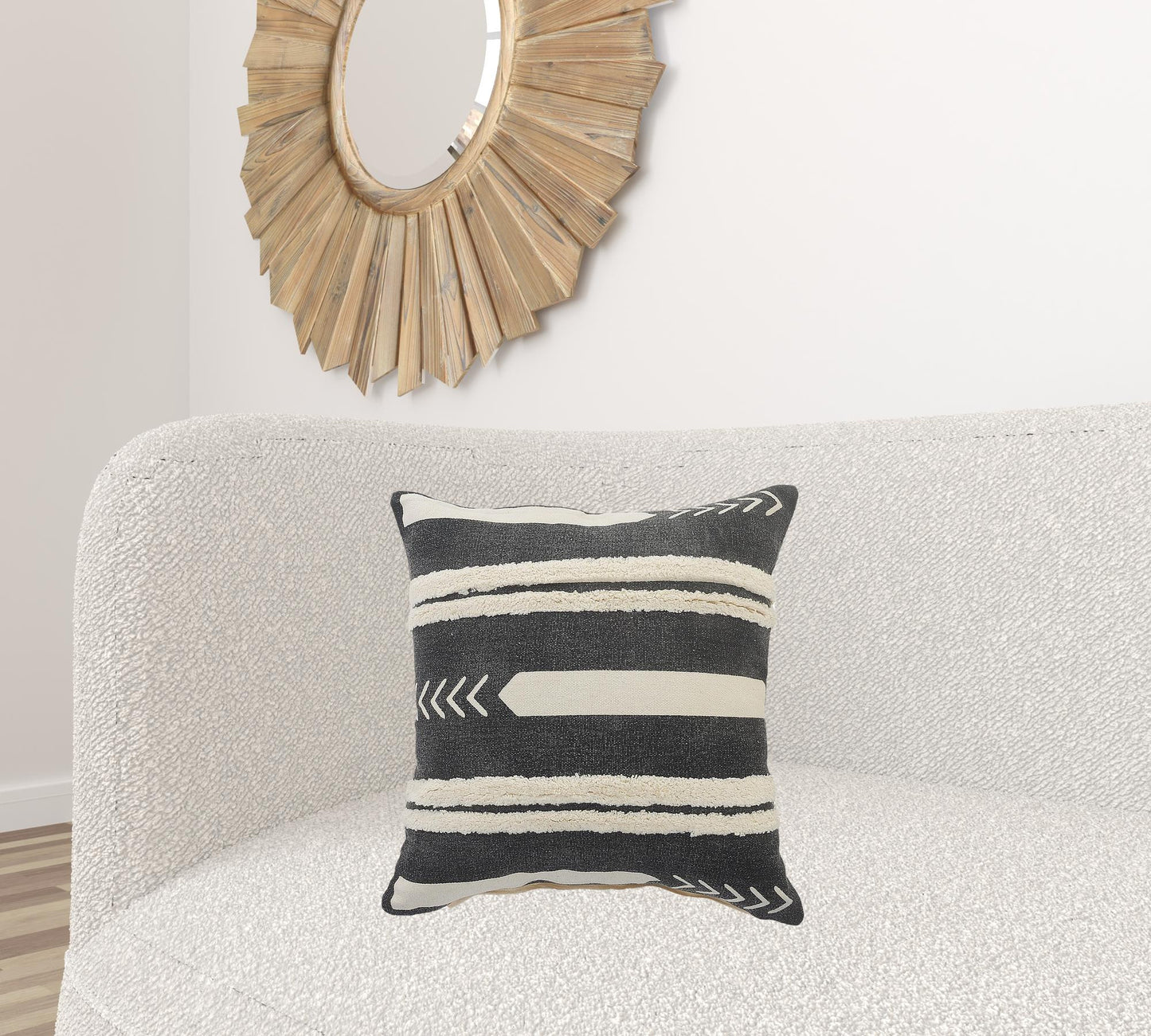 20" X 20" White And Black 100% Cotton Geometric Zippered Pillow