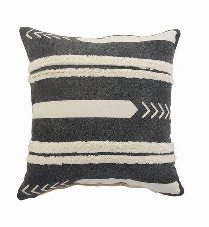 20" X 20" White And Black 100% Cotton Geometric Zippered Pillow