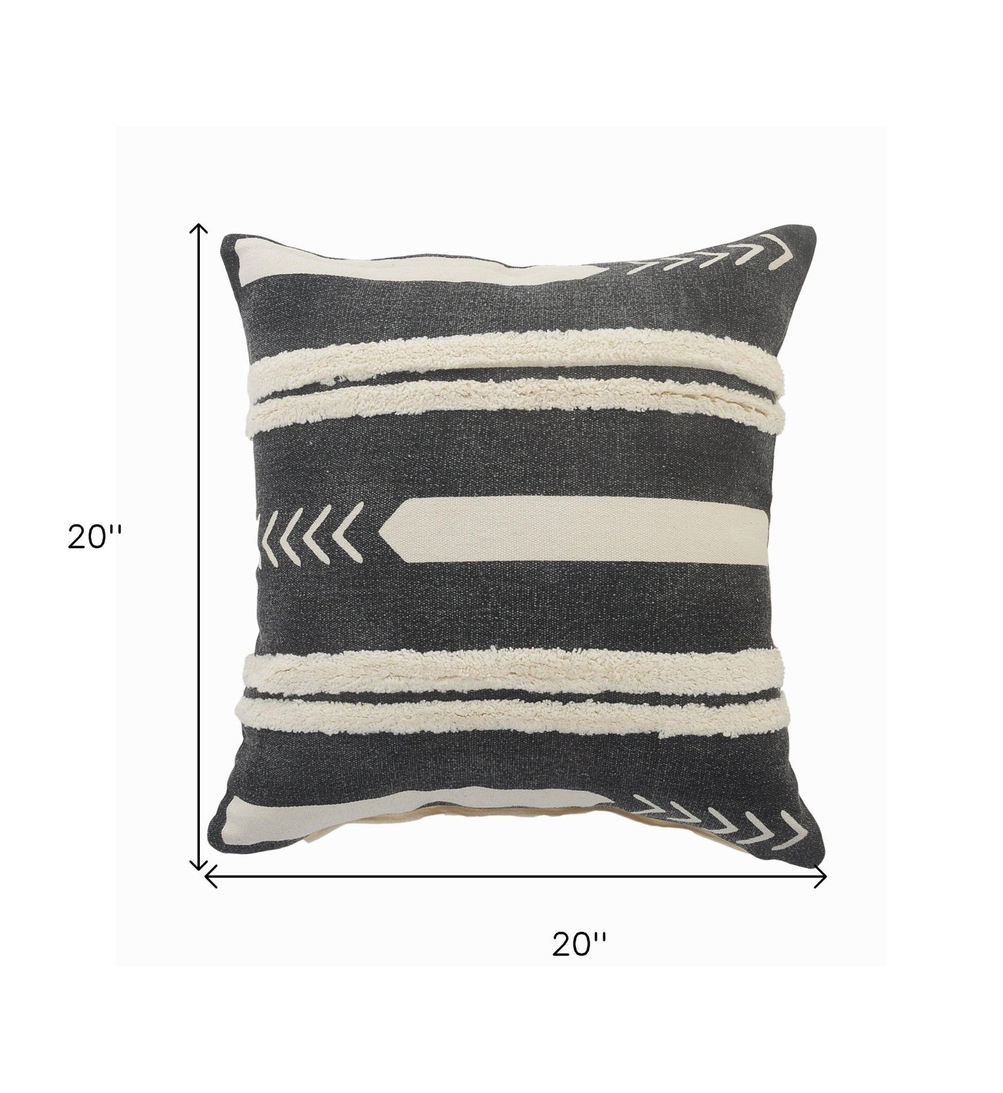 20" X 20" White And Black 100% Cotton Geometric Zippered Pillow