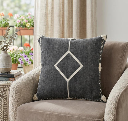 20" X 20" White And Black 100% Cotton Geometric Zippered Pillow