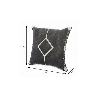 20" X 20" White And Black 100% Cotton Geometric Zippered Pillow