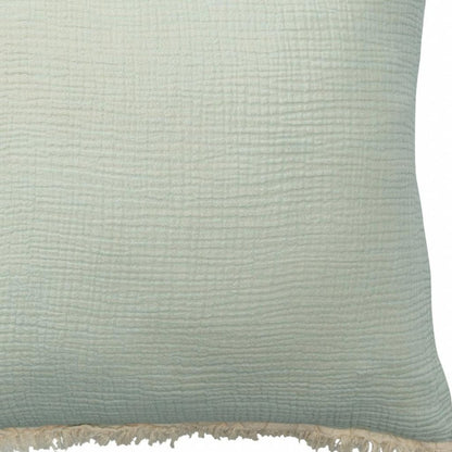 20" X 20" Aqua Blue And Cream 100% Cotton Zippered Pillow