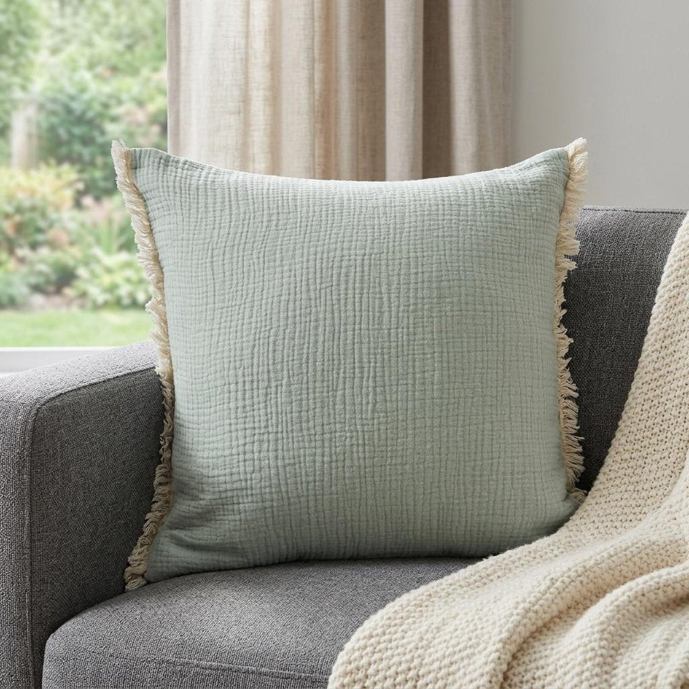 20" X 20" Aqua Blue And Cream 100% Cotton Zippered Pillow