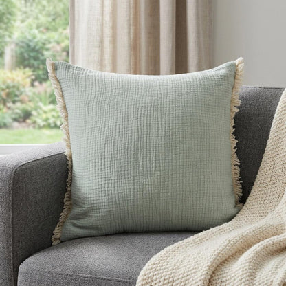20" X 20" Aqua Blue And Cream 100% Cotton Zippered Pillow