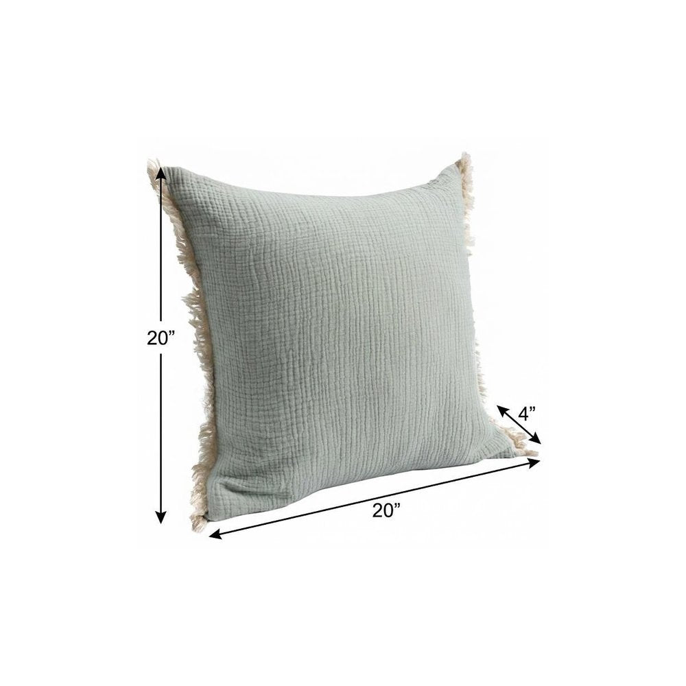 20" X 20" Aqua Blue And Cream 100% Cotton Zippered Pillow