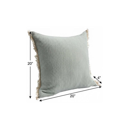 20" X 20" Aqua Blue And Cream 100% Cotton Zippered Pillow