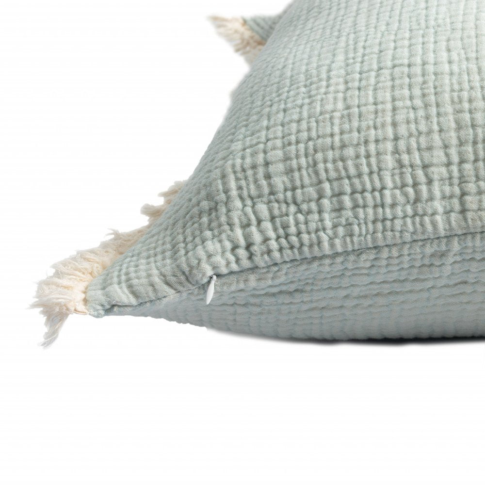 20" X 20" Aqua Blue And Cream 100% Cotton Zippered Pillow