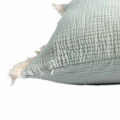 20" X 20" Aqua Blue And Cream 100% Cotton Zippered Pillow