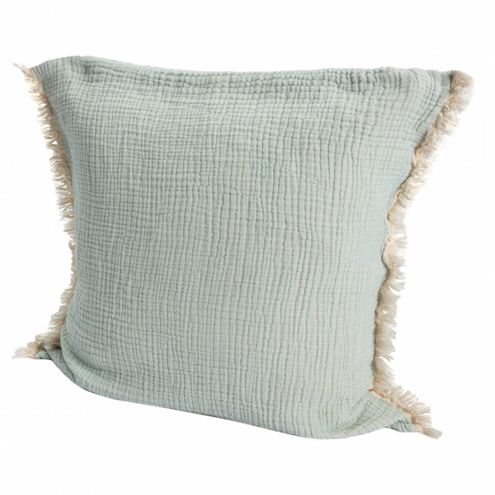 20" X 20" Aqua Blue And Cream 100% Cotton Zippered Pillow