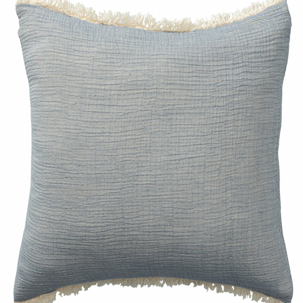 20" X 20" Aqua Blue And Cream 100% Cotton Zippered Pillow