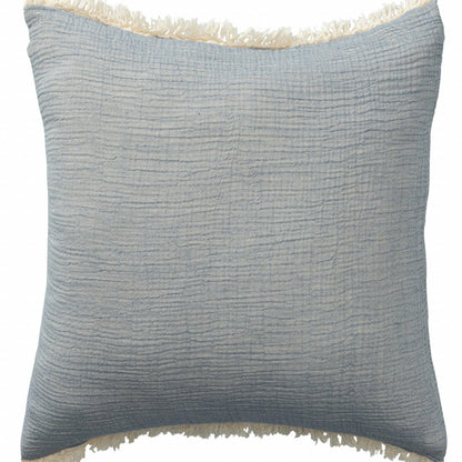 20" X 20" Aqua Blue And Cream 100% Cotton Zippered Pillow