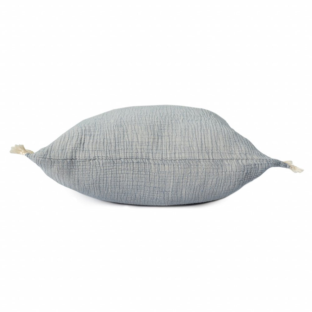 20" X 20" Aqua Blue And Cream 100% Cotton Zippered Pillow