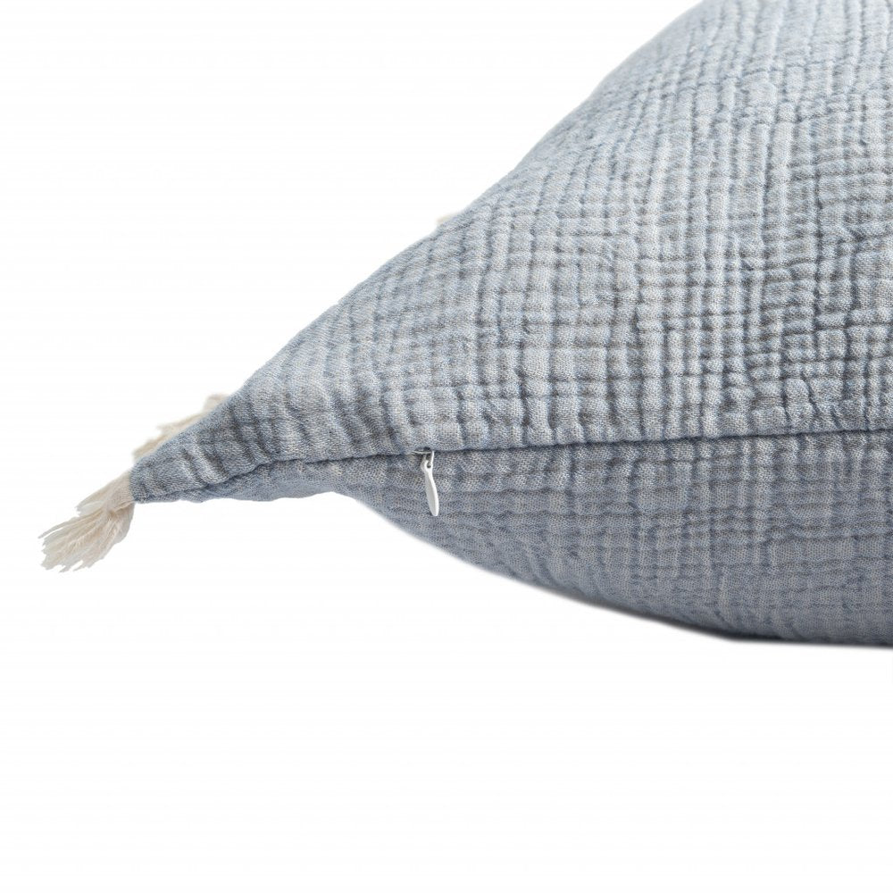 20" X 20" Aqua Blue And Cream 100% Cotton Zippered Pillow