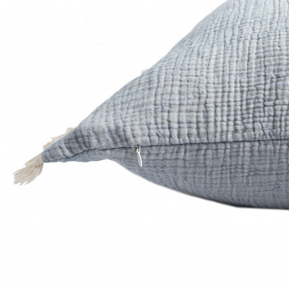 20" X 20" Aqua Blue And Cream 100% Cotton Zippered Pillow
