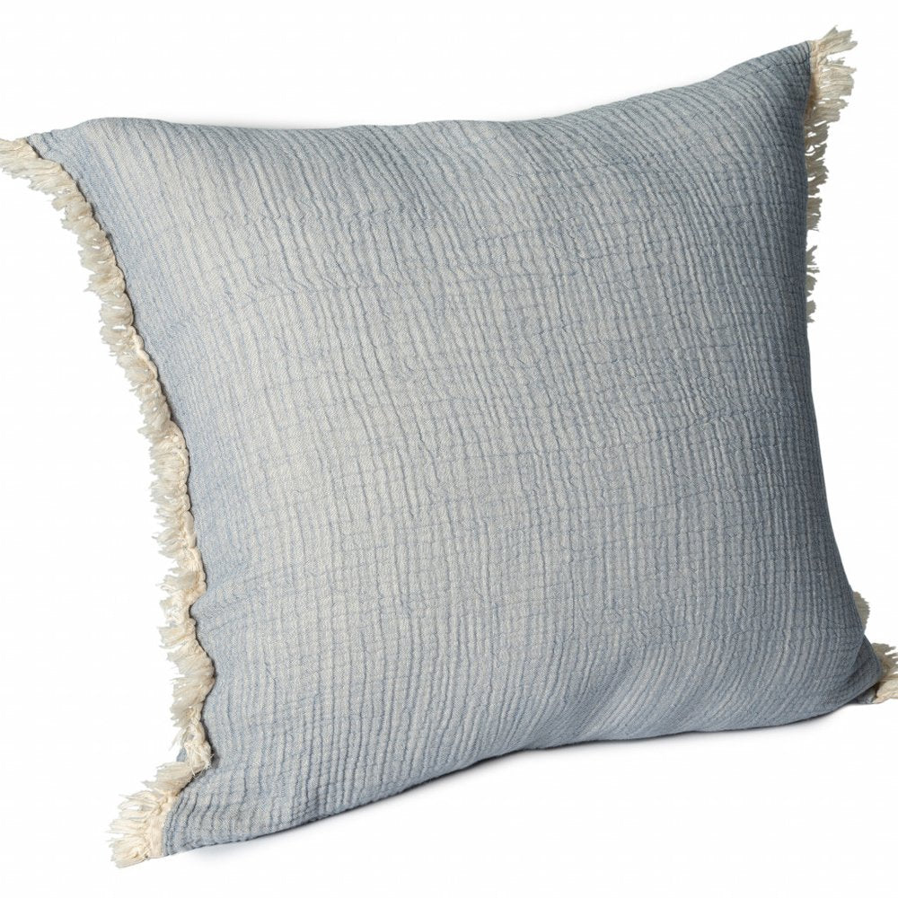 20" X 20" Aqua Blue And Cream 100% Cotton Zippered Pillow