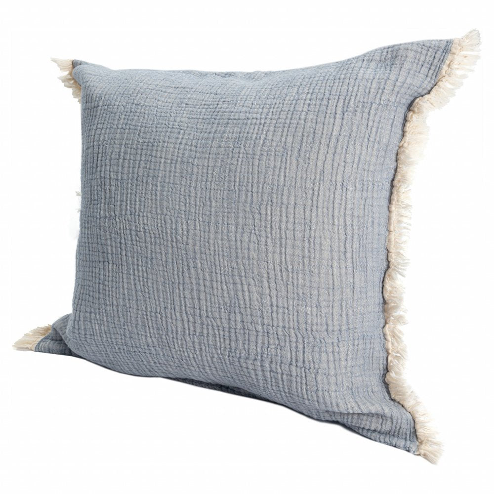 20" X 20" Aqua Blue And Cream 100% Cotton Zippered Pillow