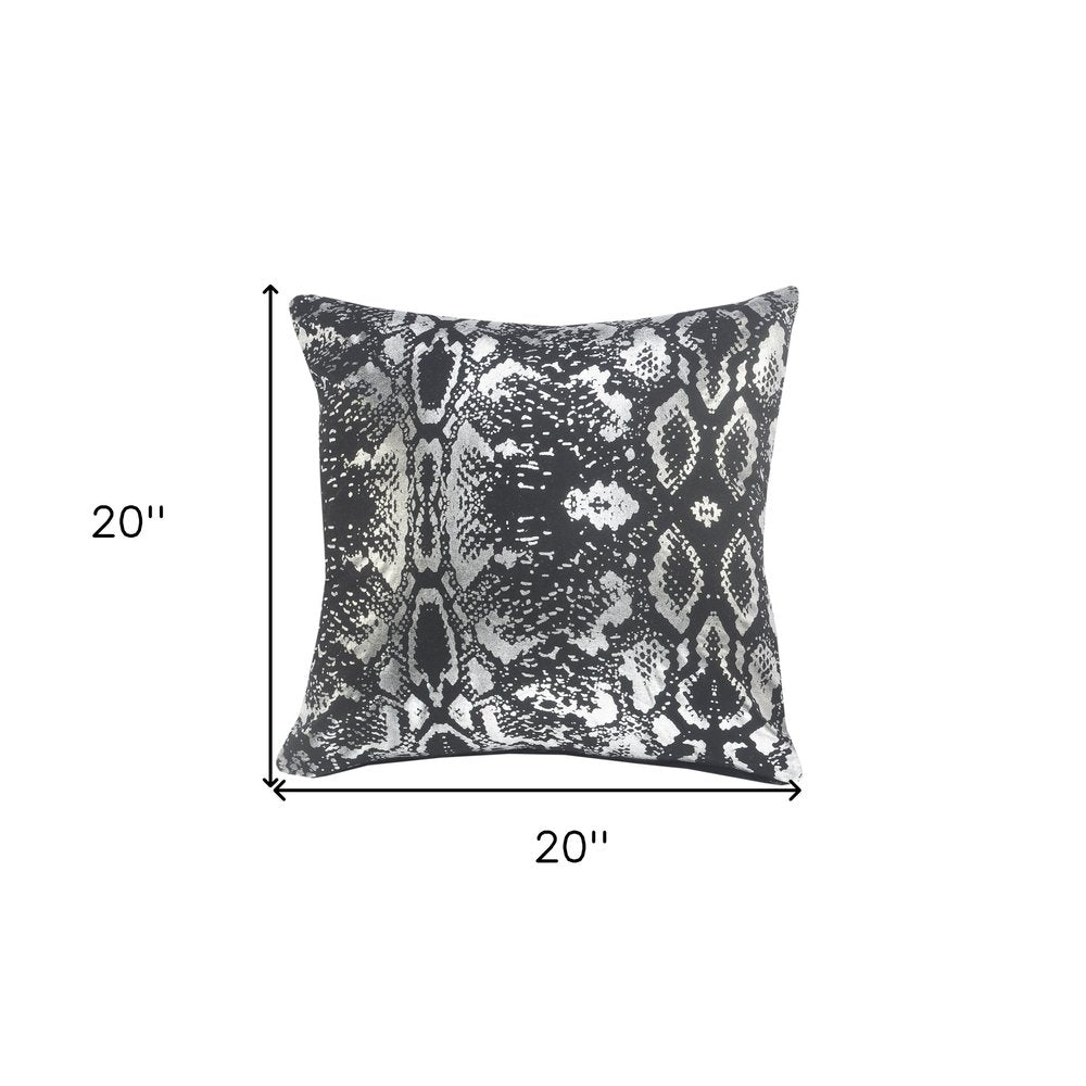 20" X 20" White And Silver 100% Cotton Animal Print Zippered Pillow