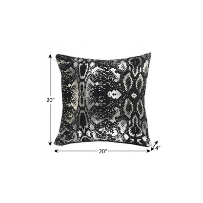 20" Black And Silver Cotton Throw Pillow