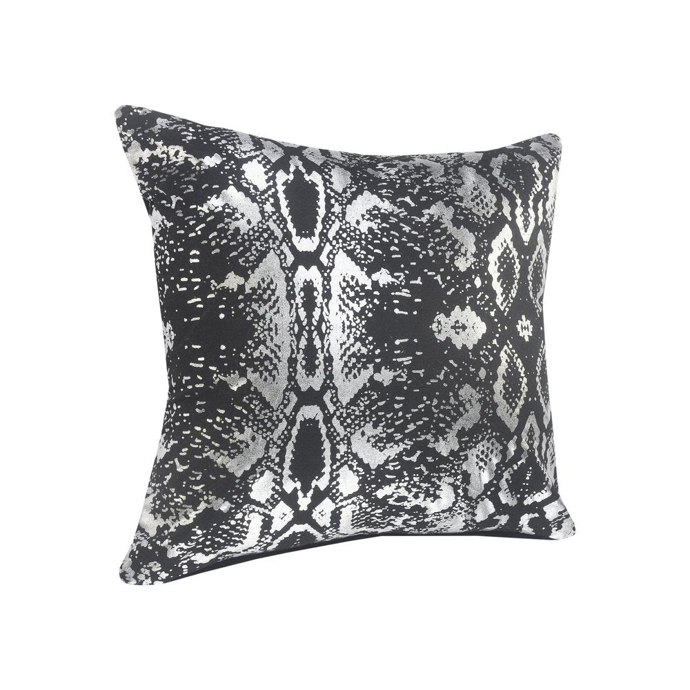 20" Black And Silver Cotton Throw Pillow