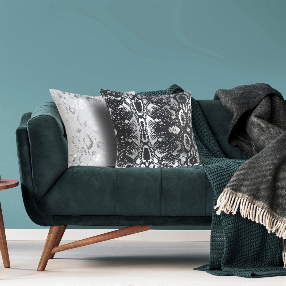 20" X 20" White And Silver 100% Cotton Animal Print Zippered Pillow